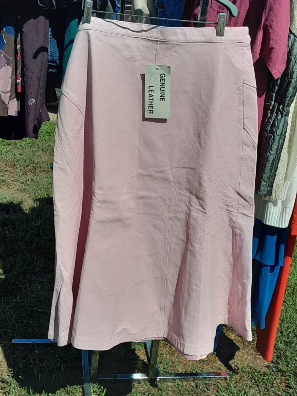 NWT Roaman's Pink Genuine Leather Midi Skirt Plus Size 18W Panel A-Line